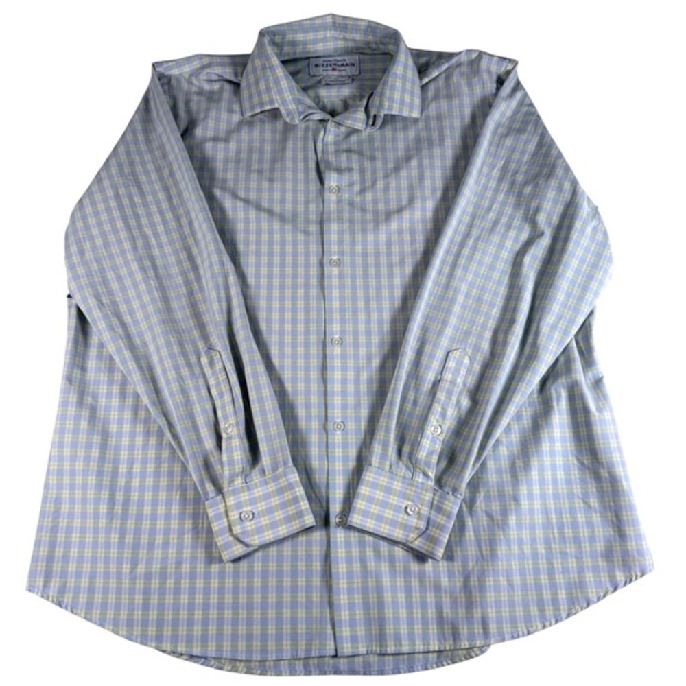 Mizzen Main Leeward Shirt Men XXL Blue Yellow Plaid Performance Stretch Golfcore - Picture 2 of 10